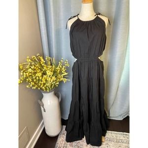 J. Crew Black Open Sides Tie Shoulder Straps Maxi Dress Size XL 100% Cottom